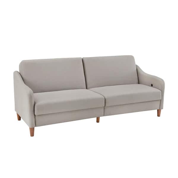 HomeSullivan 77 in. Slope Arm Linen Convertible Split-Back Rectangle Futon Sofa Bed in. Gray With Usb Charging Ports