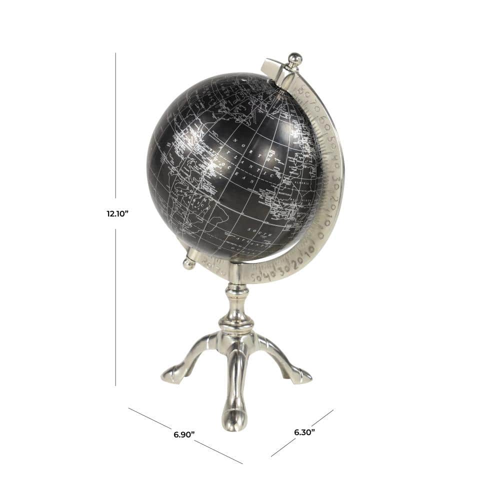 Rustic Black Abstract 7" Globe on Polished Metal Stand