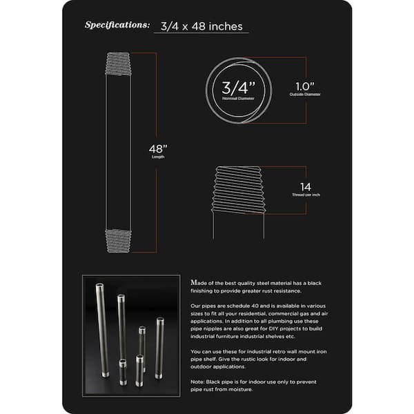 3/4 in. x 48 in. Black Steel Pipe 3/4 in. x 48 in. Black Steel Pipe