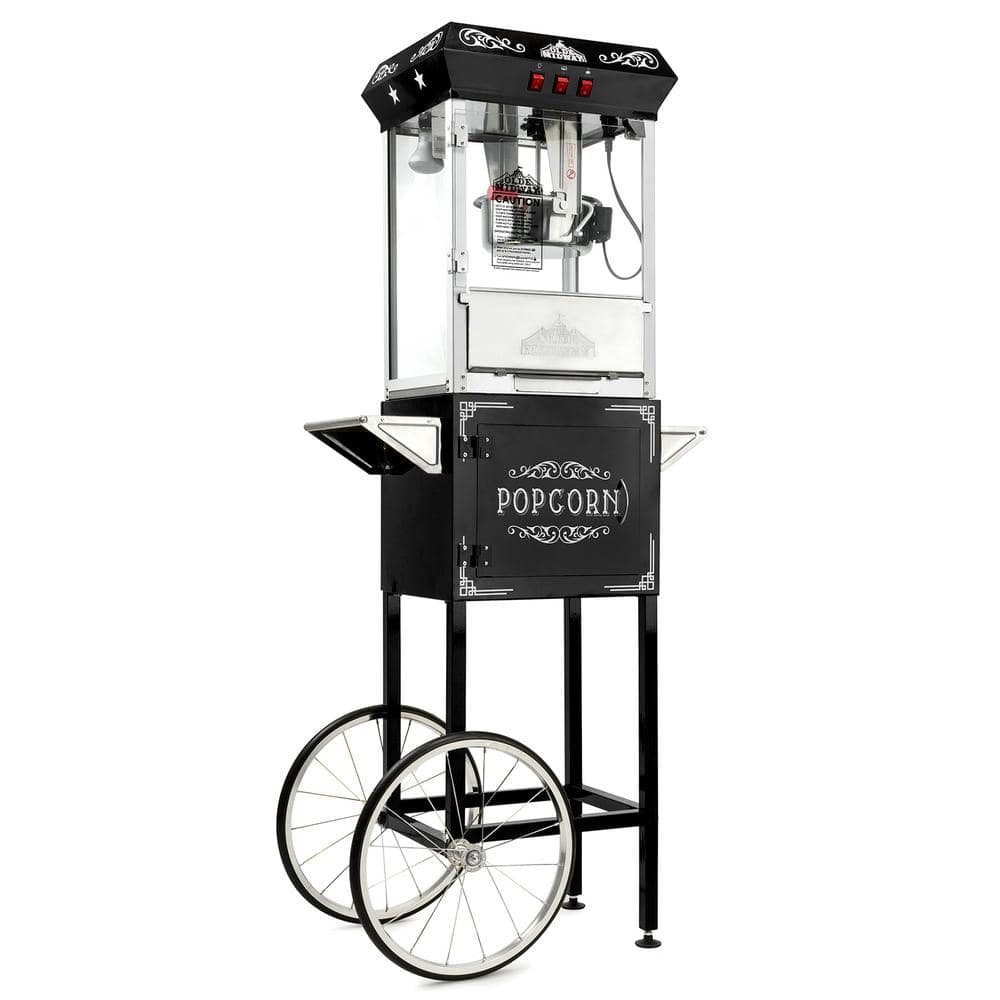 Olde Midway 850 W 10 oz. Black Vintage Style Popcorn Machine with Cart ...