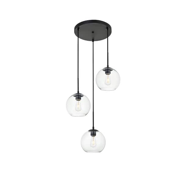 Unbranded Timeless Home Blake 3-Light Black Pendant with Clear Glass Shade