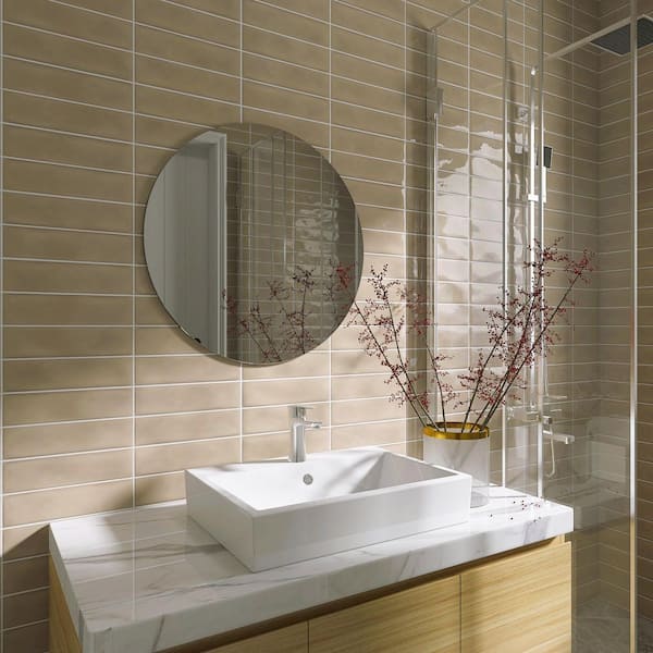 MOLOVO Sierra Almond 2.95 in. X 11.81 in. Glossy Ceramic Subway