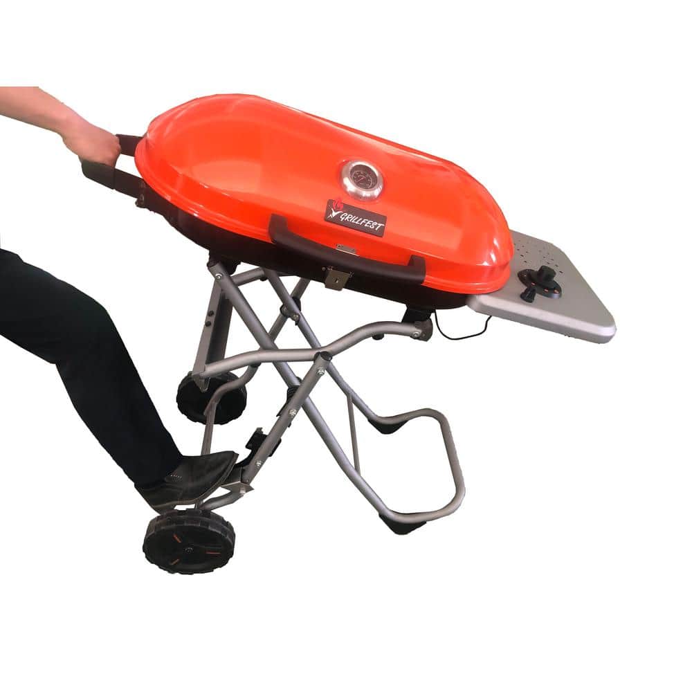 Orange Portable Folding Propane Gas Grill with Side Table