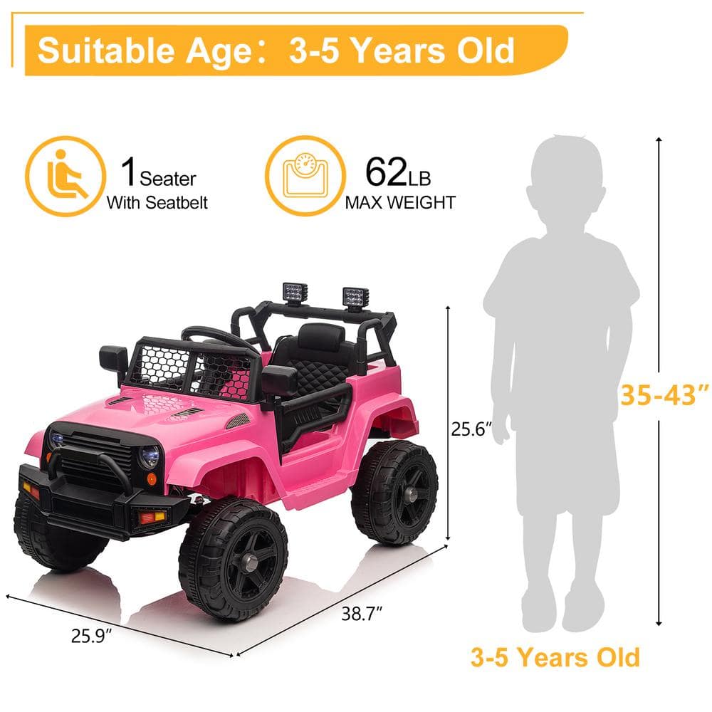 12V Pink Ride-On Truck with Remote Control and LED Lights