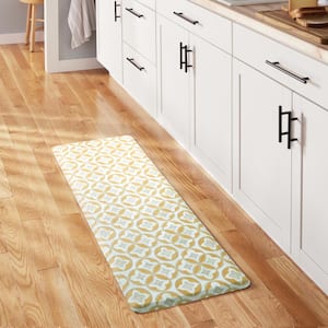20 in. x 55 in.Yellow and Grey Mali Tiles Anti Fatigue Trellis Indoor Kitchen Mat