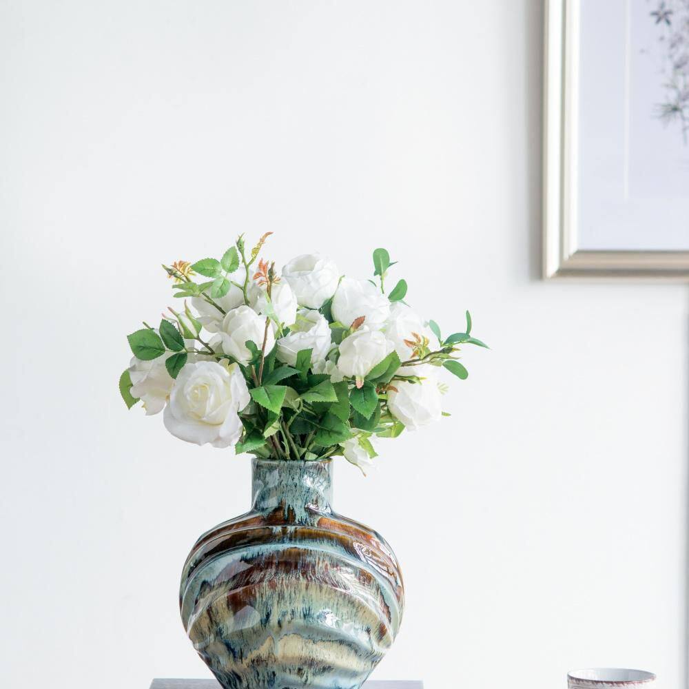 Myla Medium Ceramic Vase with Blue, Brown, and Ivory Reactive Glaze