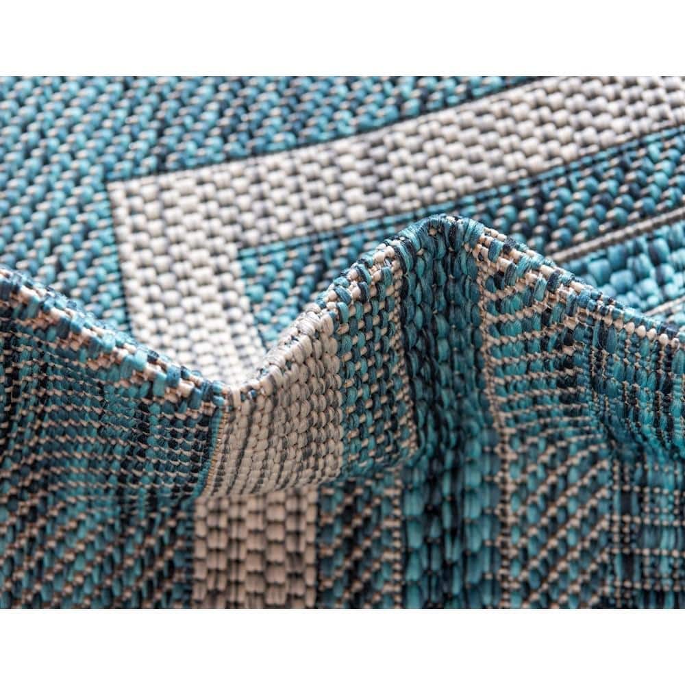 5' x 8' Teal Blue and Beige Flat Woven Outdoor Area Rug
