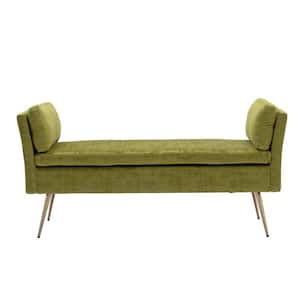 Modern Green Polyester Fabric Amhers Upholstered Bench with Pillows