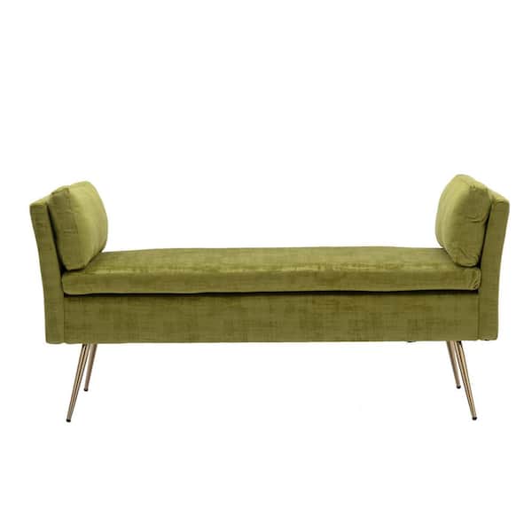 HOMEFUN Modern Green Polyester Fabric Amhers Upholstered Bench with Pillows