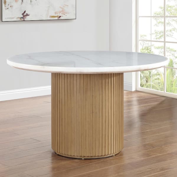 Steve Silver Colvin 52 in. Round White Marble Top with Brown
