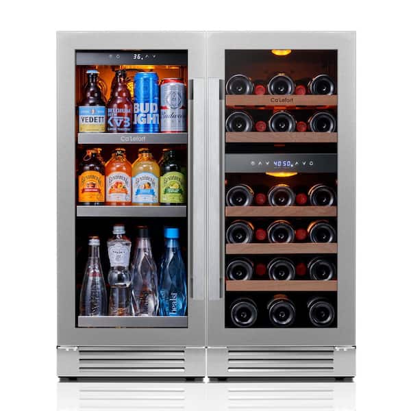 30 in. Triple Zone 28-Wine Bottles 100-Cans Beverage and Wine Cooler Side-by-Side Refrigerator Low Noise Fridge in Black
