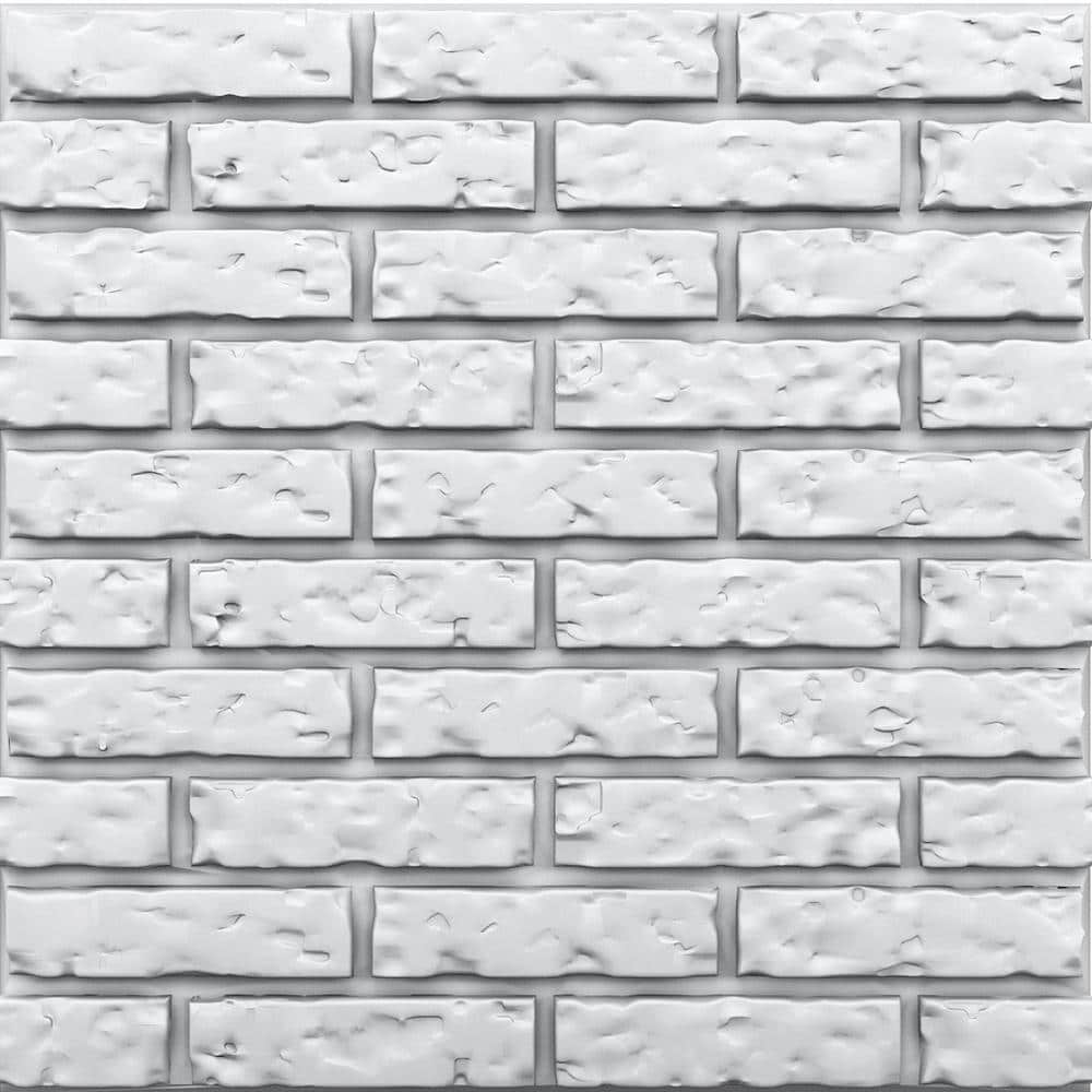Brick 3/4 in. x 2 ft. x 2 ft. Plain White Seamless Foam Glue-Up 3D Wall Pan