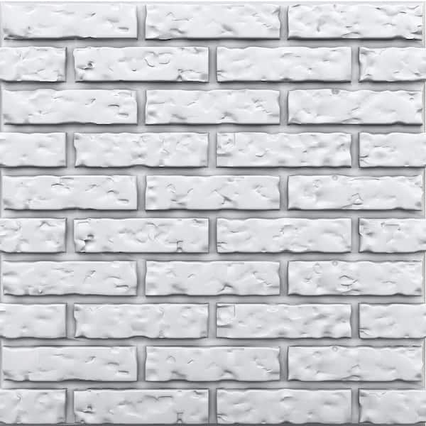 A La Maison Ceilings Brick 3/4 in. x 2 ft. x 2 ft. Plain White Seamless Foam Glue-Up 3D Wall Panels (16-Pack) 64 sq. ft./case