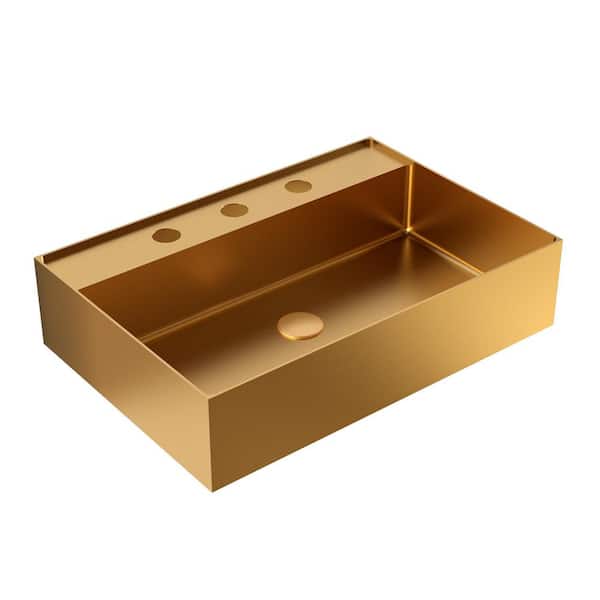 20 in. x 14 in. Brushed Gold Stainless Steel Bathroom Sink with 3 Faucet Holes