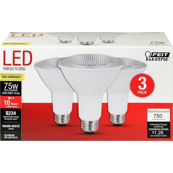 75-Watt Equivalent PAR30 Non-Dimmable E26 Medium Base Indoor Flood LED Light Bulb, Warm White 3000K (18-Pack)