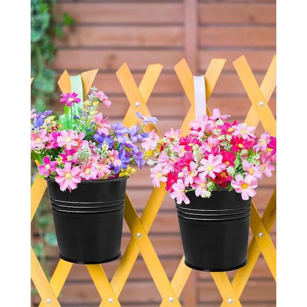 Justincity 6 in. Black Metal Hanging Planter with Removable Hook Drainage Hole, Railing Flower Pot 12 Pack