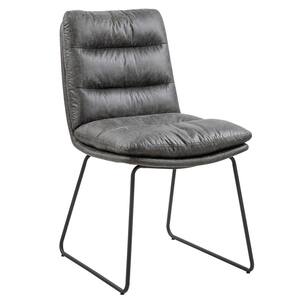 Black Faux Leather Distressed Details Tufted Side Chair with Sled-Style Legs (Set of 2)