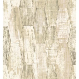 28.29 sq. ft. Brown Wood Hexagon Tile Peel and Stick Wallpaper