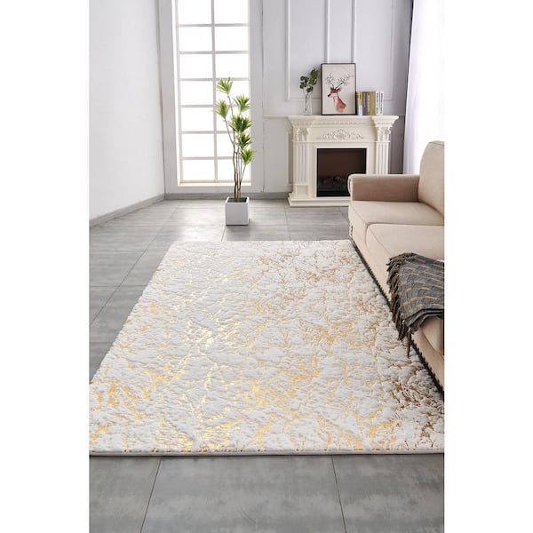 Lily Luxury Abstract Gilded White 8 ft. x 11 ft. Area Rug