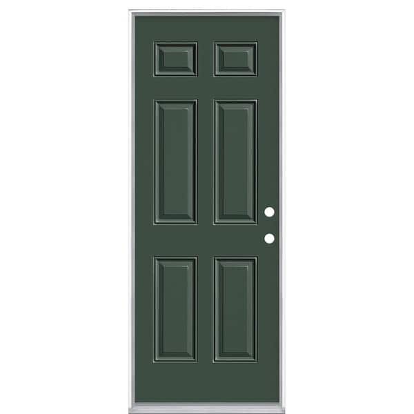Masonite 32 in. x 80 in. 6-Panel Left Hand Inswing Painted Steel Prehung Front Exterior Door No Brickmold