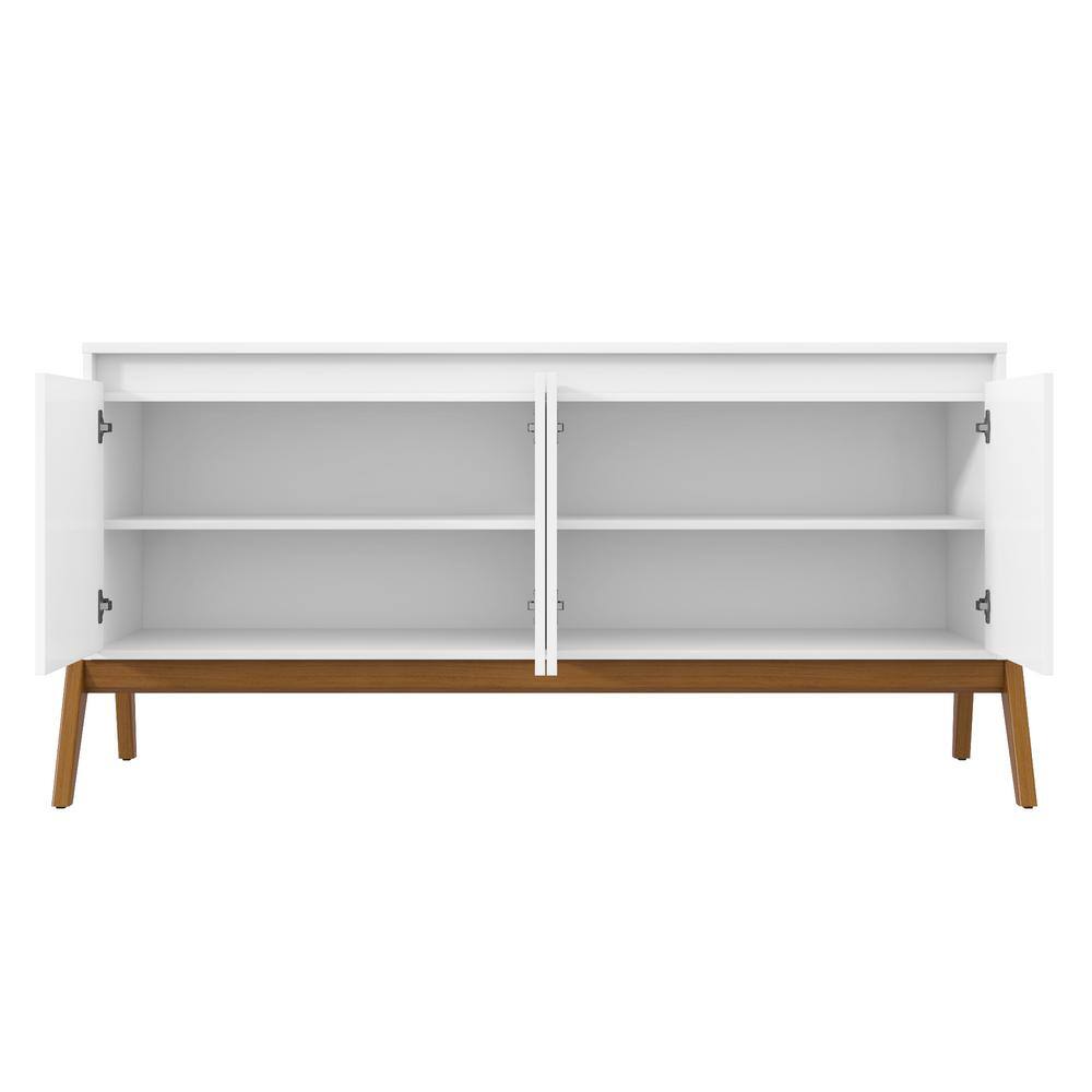 Matte White Eucalyptus Wood Mid-Century Modern Sideboard