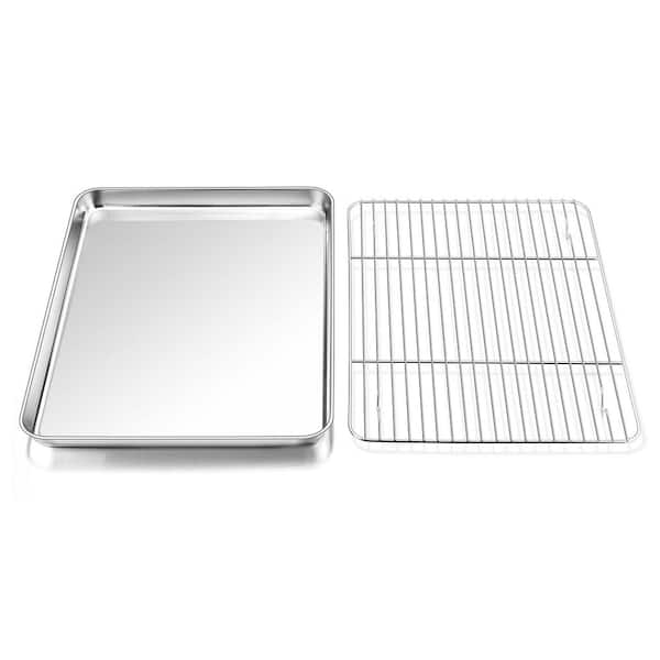 Stainless Steel Baking Sheet Pan with Rack Set, 12.5 Inch Cookie Sheet Tray for Oven, Cooking, Roasting, Dishwasher Safe