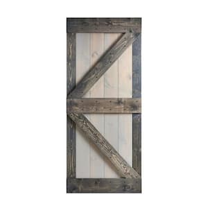 K Series 36 in. x 84 in. Light Grey Carbon Grey Knotty Pine Wood Barn Door Slab