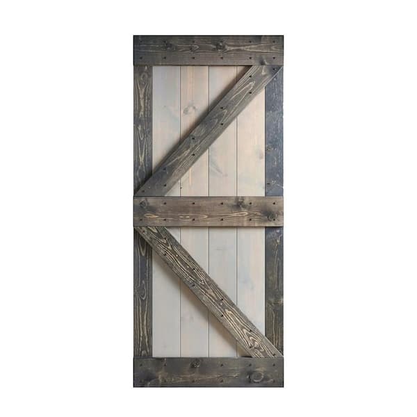 COAST SEQUOIA INC K Series 36 in. x 84 in. Light Grey Carbon Grey Knotty Pine Wood Barn Door Slab