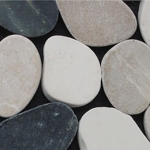 Sliced Pebble Mosaic Tile Sample Color Black, White and Tan 4 in. x 6 in.