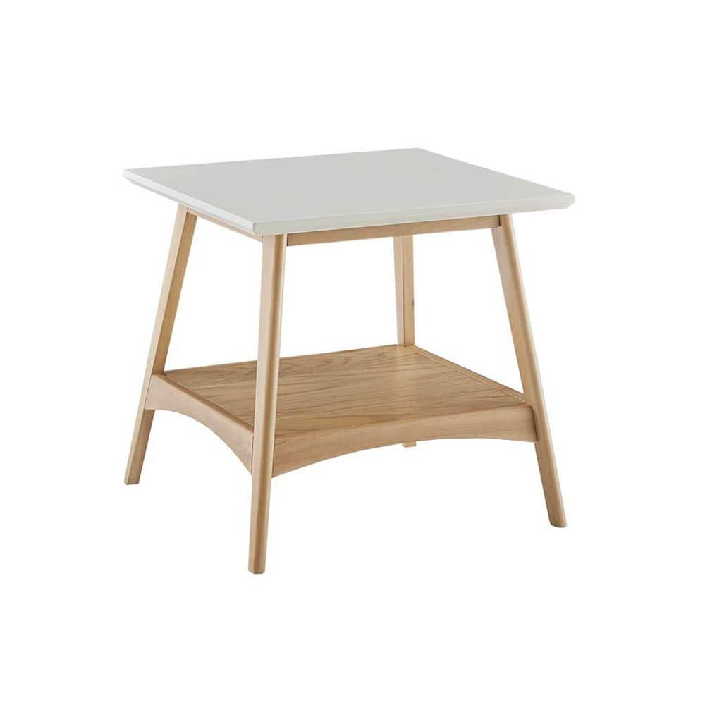 Mid-Century Modern 24 in. Off-White and Natural Square MDF Wood End Table with Lower Shelf price history on PriceWatchPro