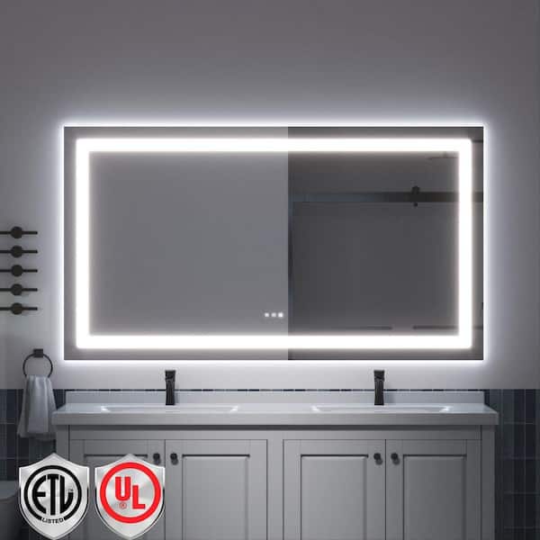 72 in. W x 40 in. H Rectangular Frameless LED Light Anti-Fog Bathroom Wall Mirror with Backlit and Front Light