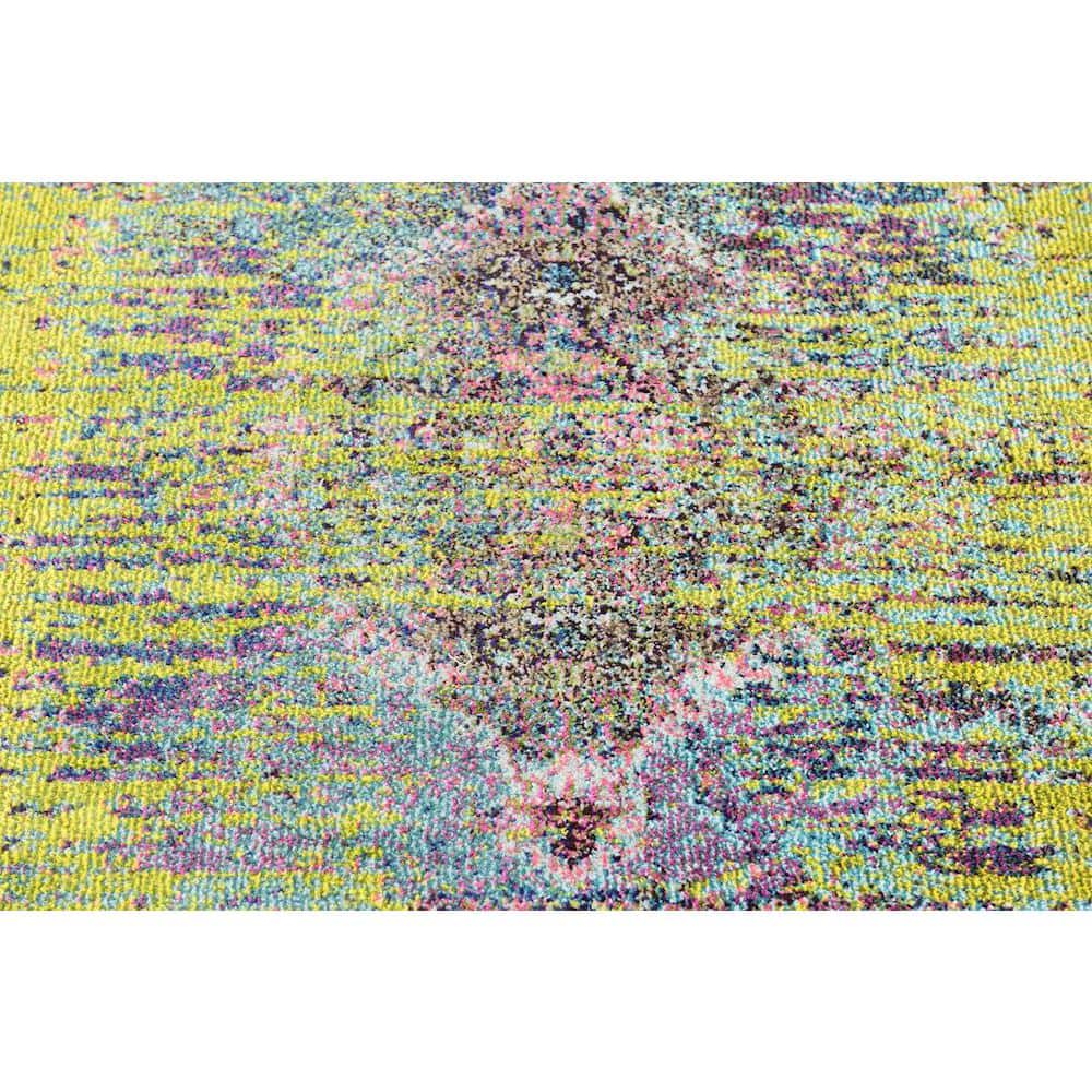 Vibrant Round 4' Synthetic Easy-Care Yellow & Green Rug