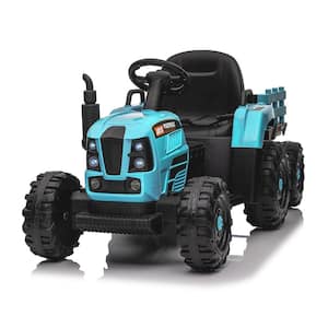 12-Volt Battery Powered Electric Tractor Toy with Trailer/Remote Control, Adjustable Speed, LED Lights, Safety Belt