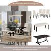 6-piece solid wood dining set with chairs and bench.