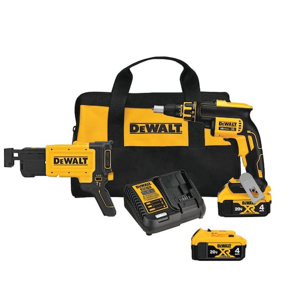 DEWALT 20V MAX XR Cordless Brushless Drywall Screw Gun with Collated Attachment, (2) 20V 2.0Ah Batteries and Charger