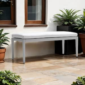 47 in. L x 17 in. W x 15 in. H Outdoor Patio Aluminum Bench with Fabric Cushion in White