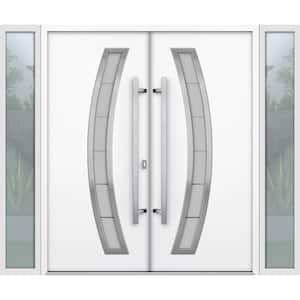 6500 100 in. x 80 in. Left-hand/Inswing 2 Sidelites Tinted Glass White Enamel Steel Prehung Front Door with Hardware