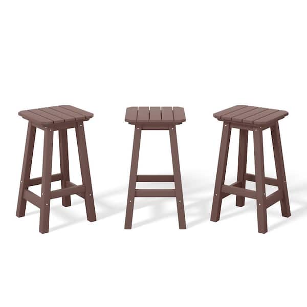 Laguna 24 in. (Set of 3) HDPE Plastic All Weather Square Seat Backless Counter Height Outdoor Bar Stoolin Dark Bown