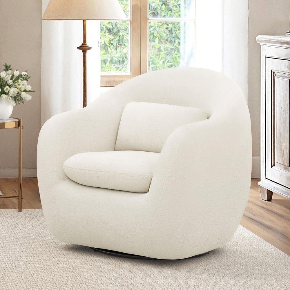 Oversized White Fabric 360° Swivel Accent Chair Upholstered Leisure Armchair Sofa with Padded Backrest (Set of 1) price history on PriceWatchPro