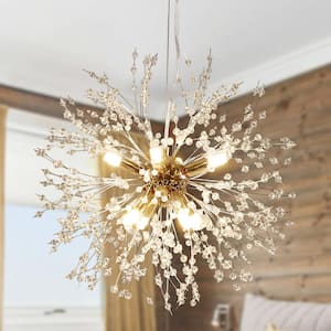 Modern/Contemporary 8-Light Gold Glam Crystal Dandelion Shape Chandelier