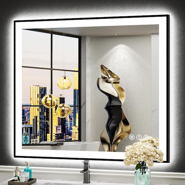 32 in. W x 36 in. H Rectangular Framed Front and Back LED Lighted Anti-Fog Wall Bathroom Vanity Mirror in Tempered Glass