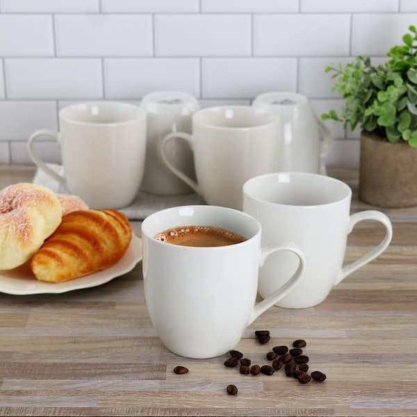 Our Table Simple White 6 Piece Fine Ceramic 16.65oz Mug Set in White - 16.65 Ounce