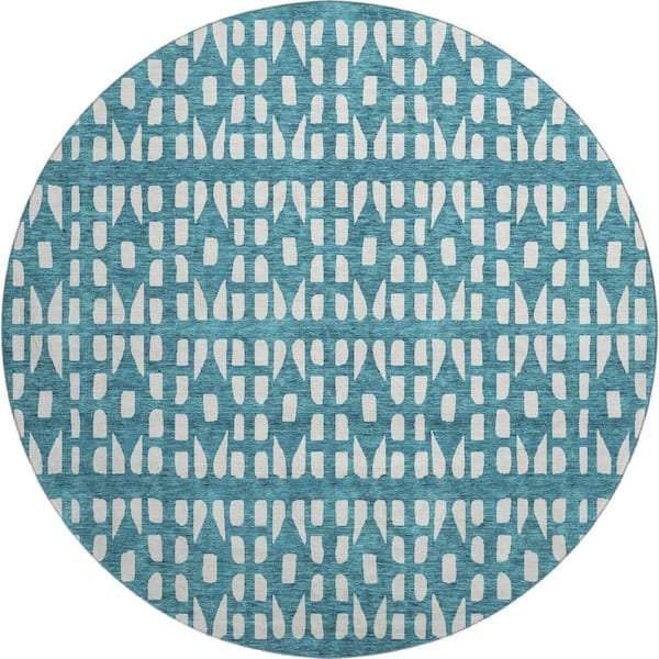 Addison Rugs Mayfield Premium Machine Washable Abstract AMF963 Teal 8 ft. x 8 ft. Round Rug