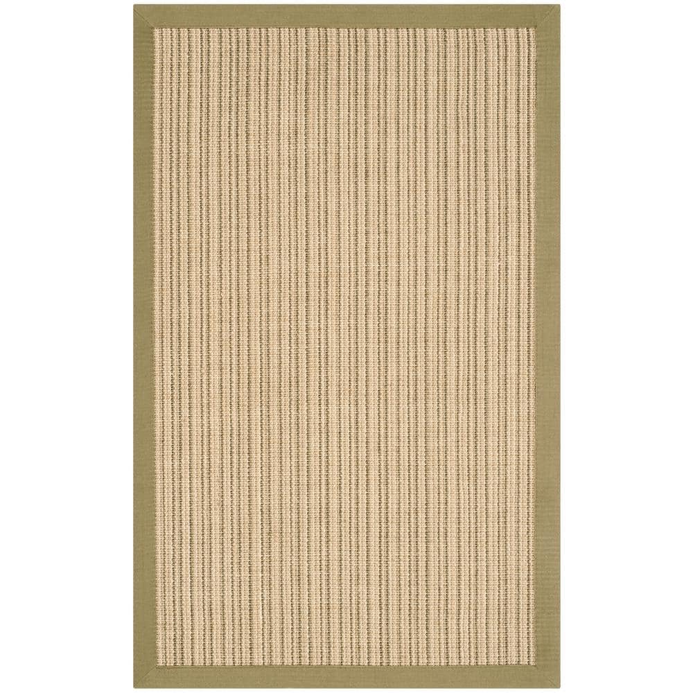 Green and Beige Handwoven Natural Fiber Area Rug, 3' x 5'