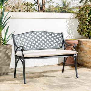 Cast Aluminium Outdoor Bench with Beige Cushion