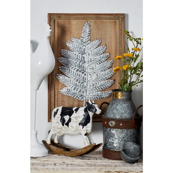 Litton Lane Wood Brown Carved Leaf Wall Decor (Set of 2)