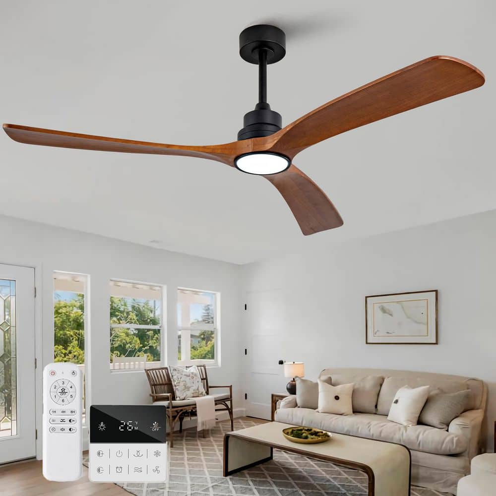 60 in. Black Standard Indoor/Outdoor Ceiling Fan with Lights and Remote, 3 Solid Wood Blade, Downroad Mount for Bedroom price history on PriceWatchPro