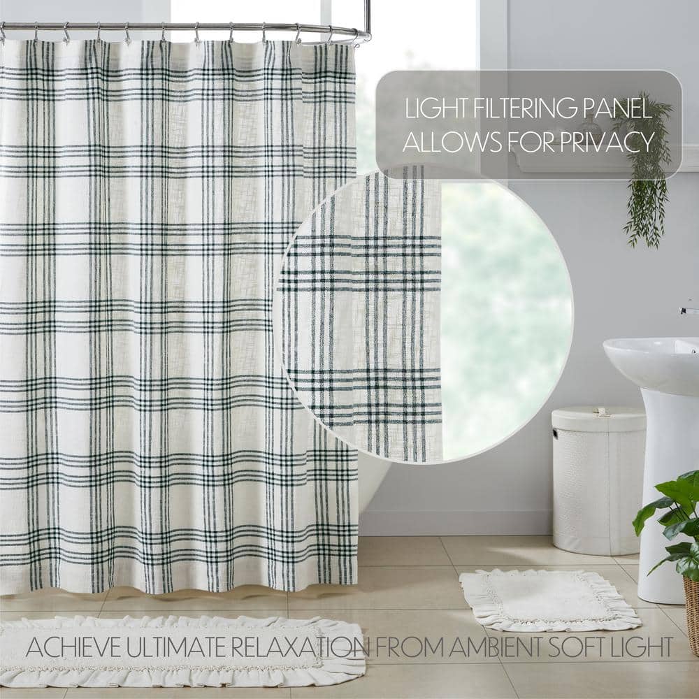 Pine Green and White Plaid Cotton Blend Shower Curtain 72x72