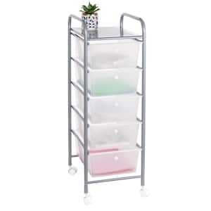 15.31 in. W x 37 in. H Clear/Silver Plastic and Steel 5-Drawer Cart