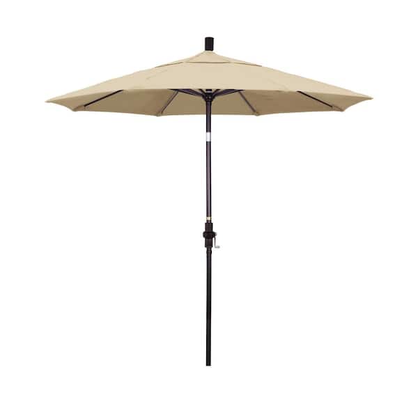 California Umbrella 7.5 ft. Bronze Aluminum Market Patio Umbrella Collar Tilt Crank Lift in Antique Beige Sunbrella